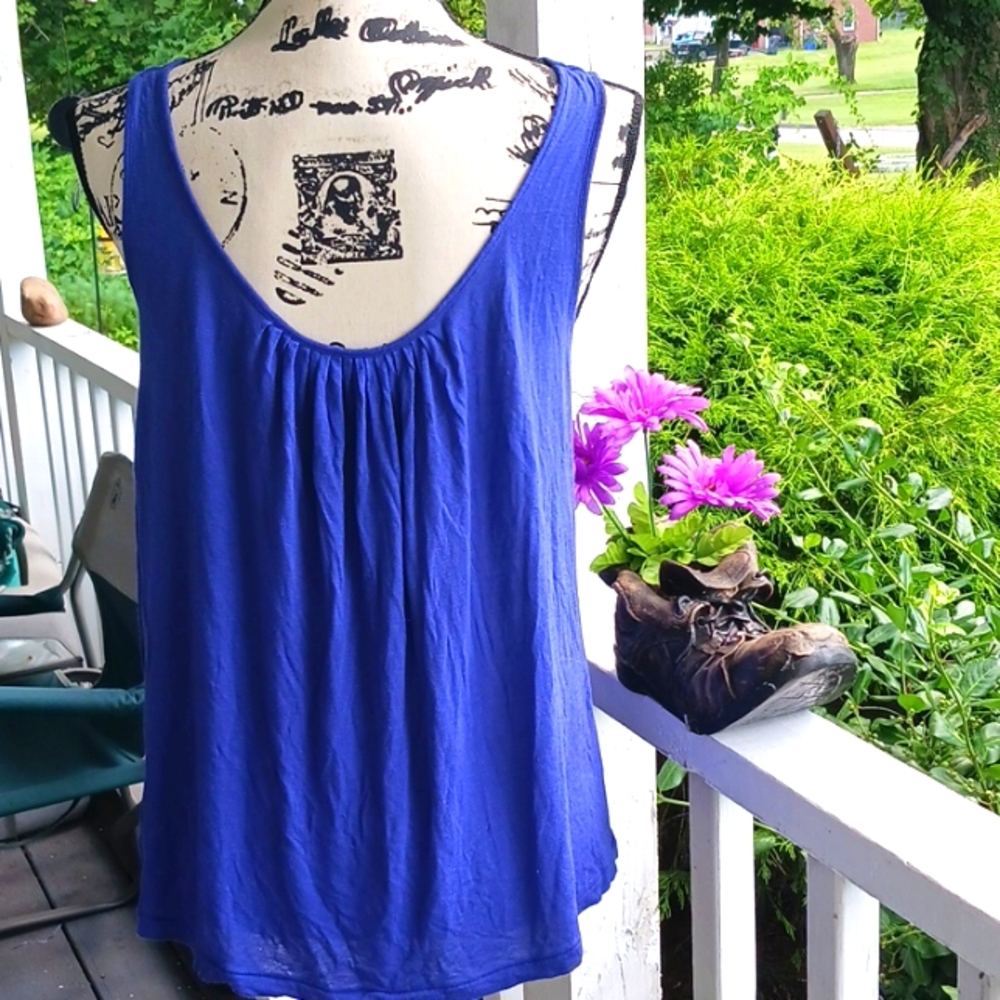 LOFT ANN TAYLOR Purple Runched Gathered Super Soft Tank